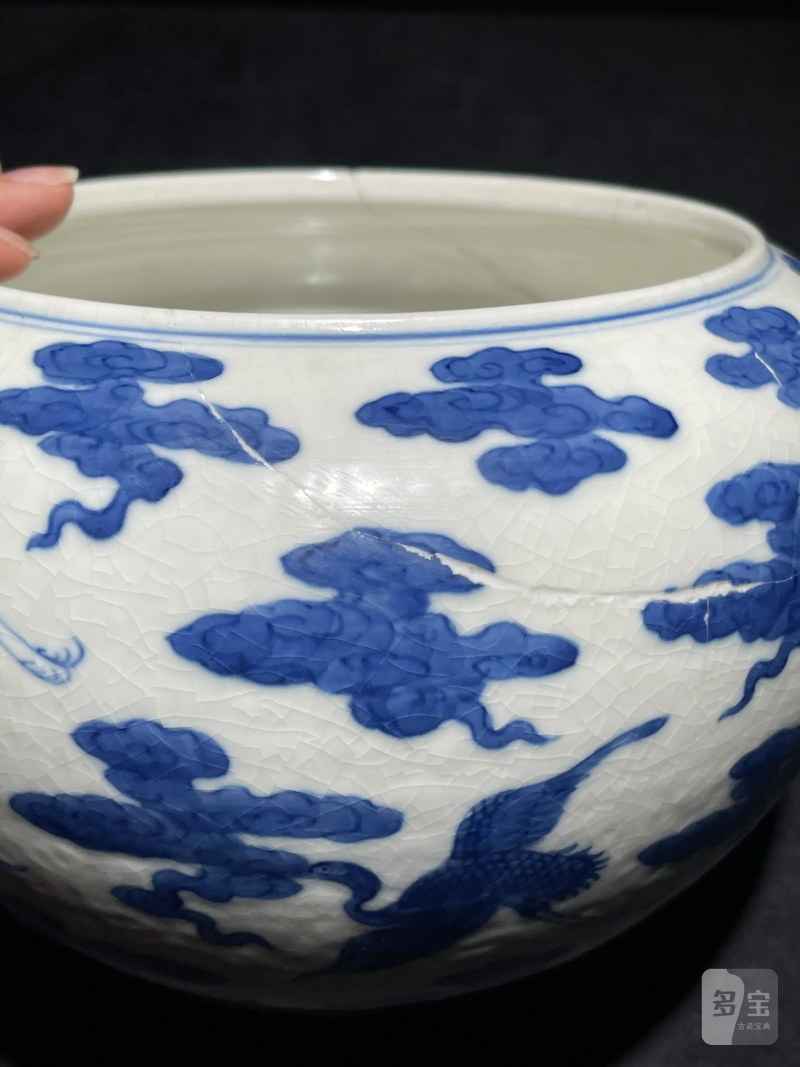 清道光 浆胎青花云鹤纹钵 - 图12